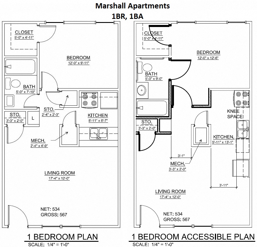 Floor plan for 1 bed, 1 bath, 576 sqft